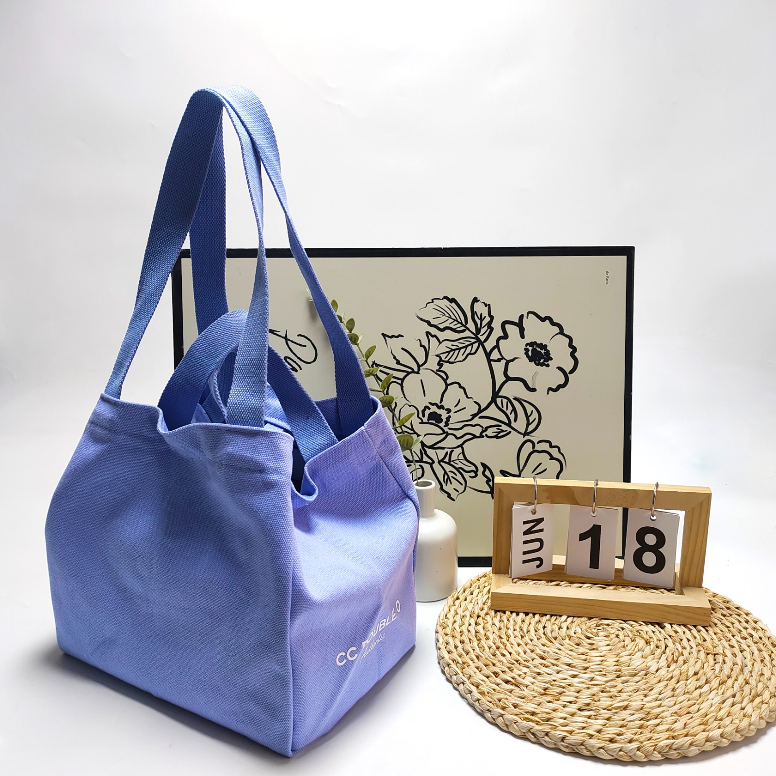 Convertible canvas tote crossbody bag dual-handle cross buckle security bag