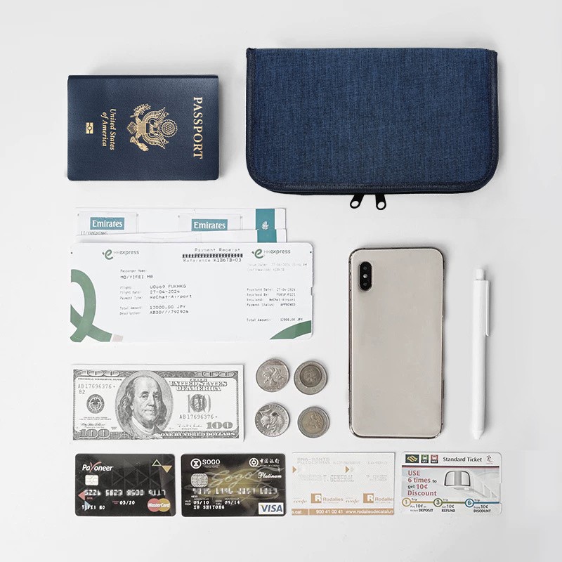 Zippered Card Case Travel Organizer Business Style Passport Holder