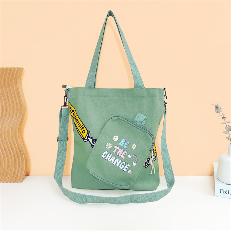 Convertible Crossbody Canvas Tote Angled Zipper Pocket Fashionable Shopping Bag