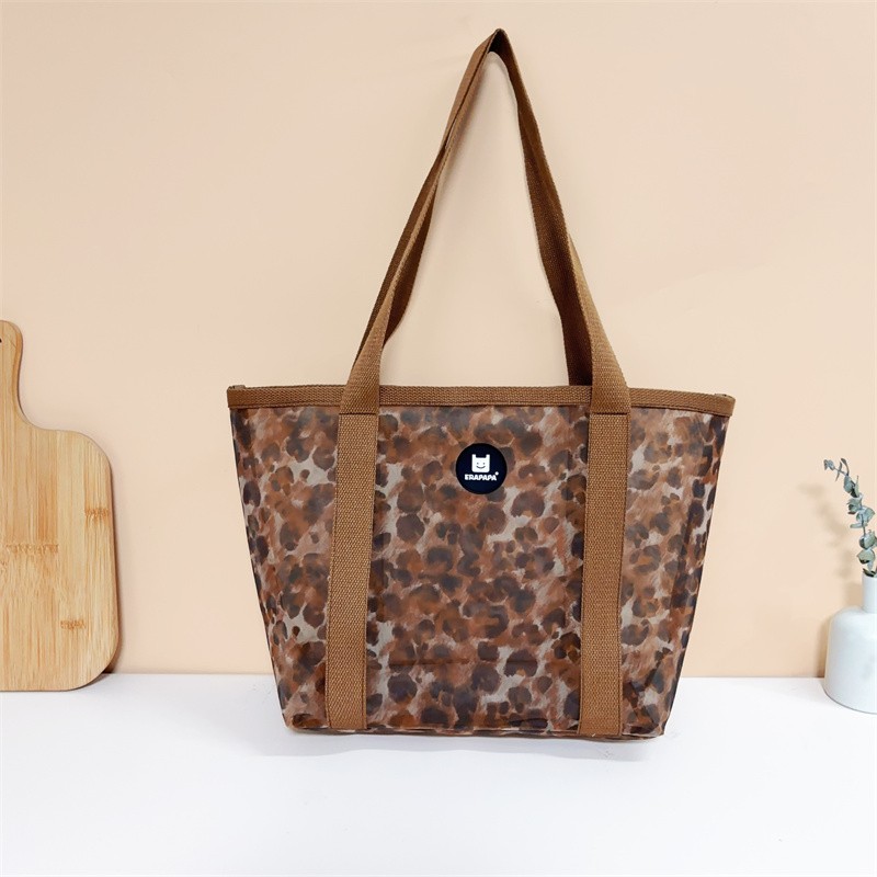 Customized Polyester Mesh Tote Bag Zipper Breathable Woven Shopping Handled Bag