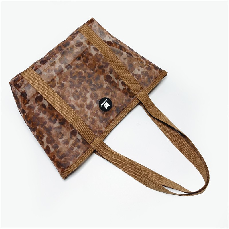 Customized Polyester Mesh Tote Bag Zipper Breathable Woven Shopping Handled Bag