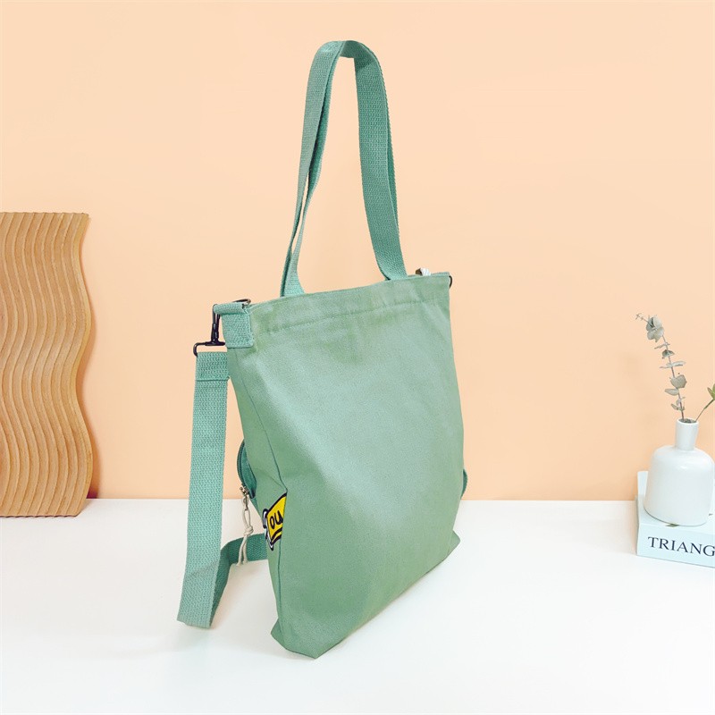 Convertible Crossbody Canvas Tote Angled Zipper Pocket Fashionable Shopping Bag