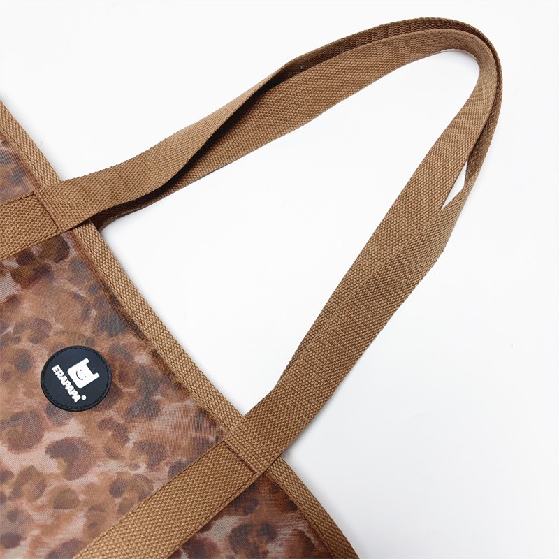 Customized Polyester Mesh Tote Bag Zipper Breathable Woven Shopping Handled Bag