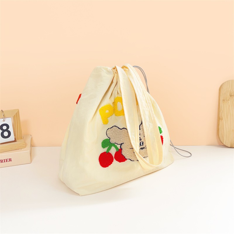 Custom Nylon Drawstring Tote Bag Quick-Dry Elastic Closure Carryall Customizable with Logo